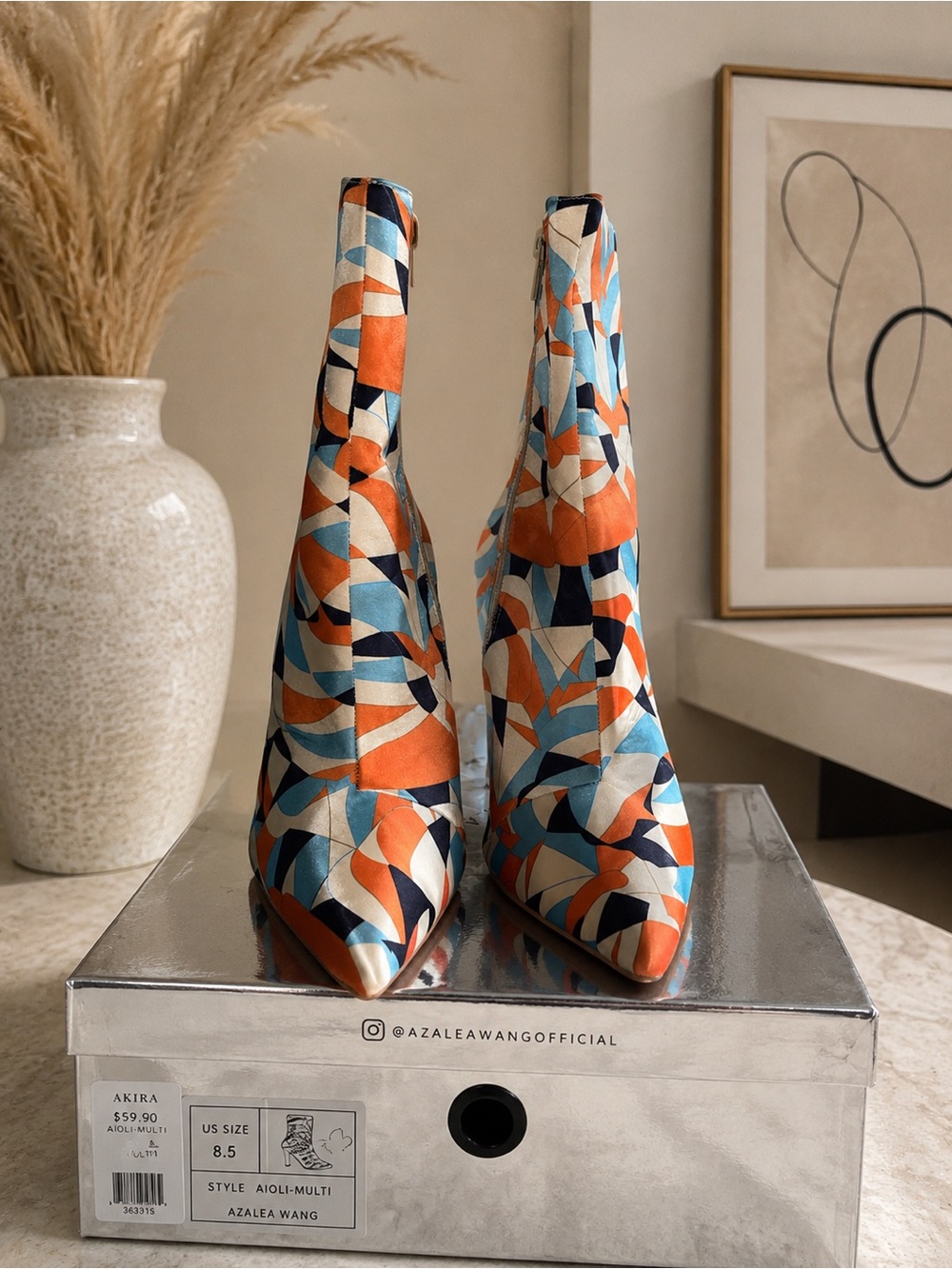 Azalea Wang - Orange Multi Geometric Ankle Boots - Picture 6 of 9